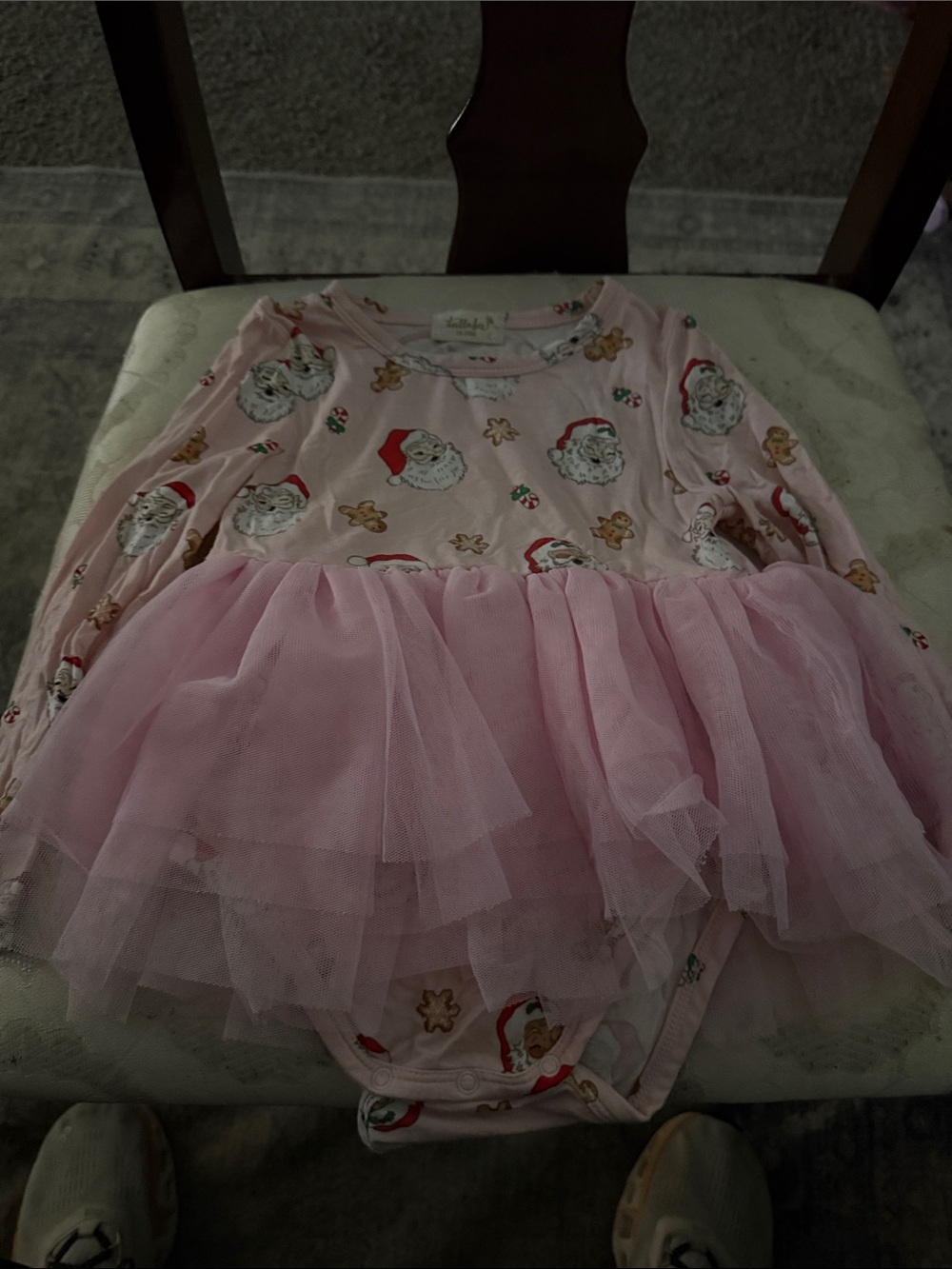 Girls' Pink Santa Print Tulle Bodysuit